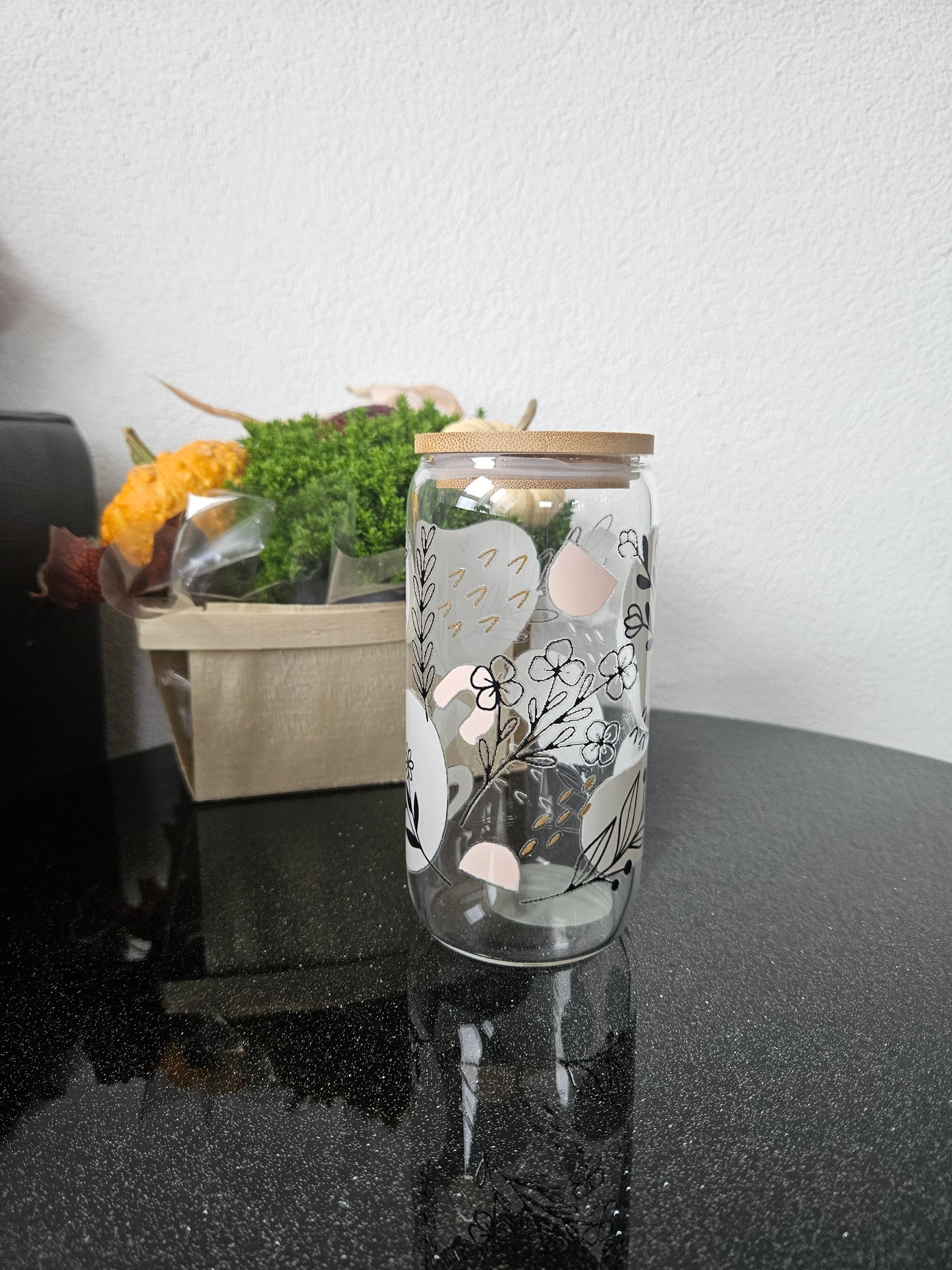 Trinkglas- Blumenmuster 470ml