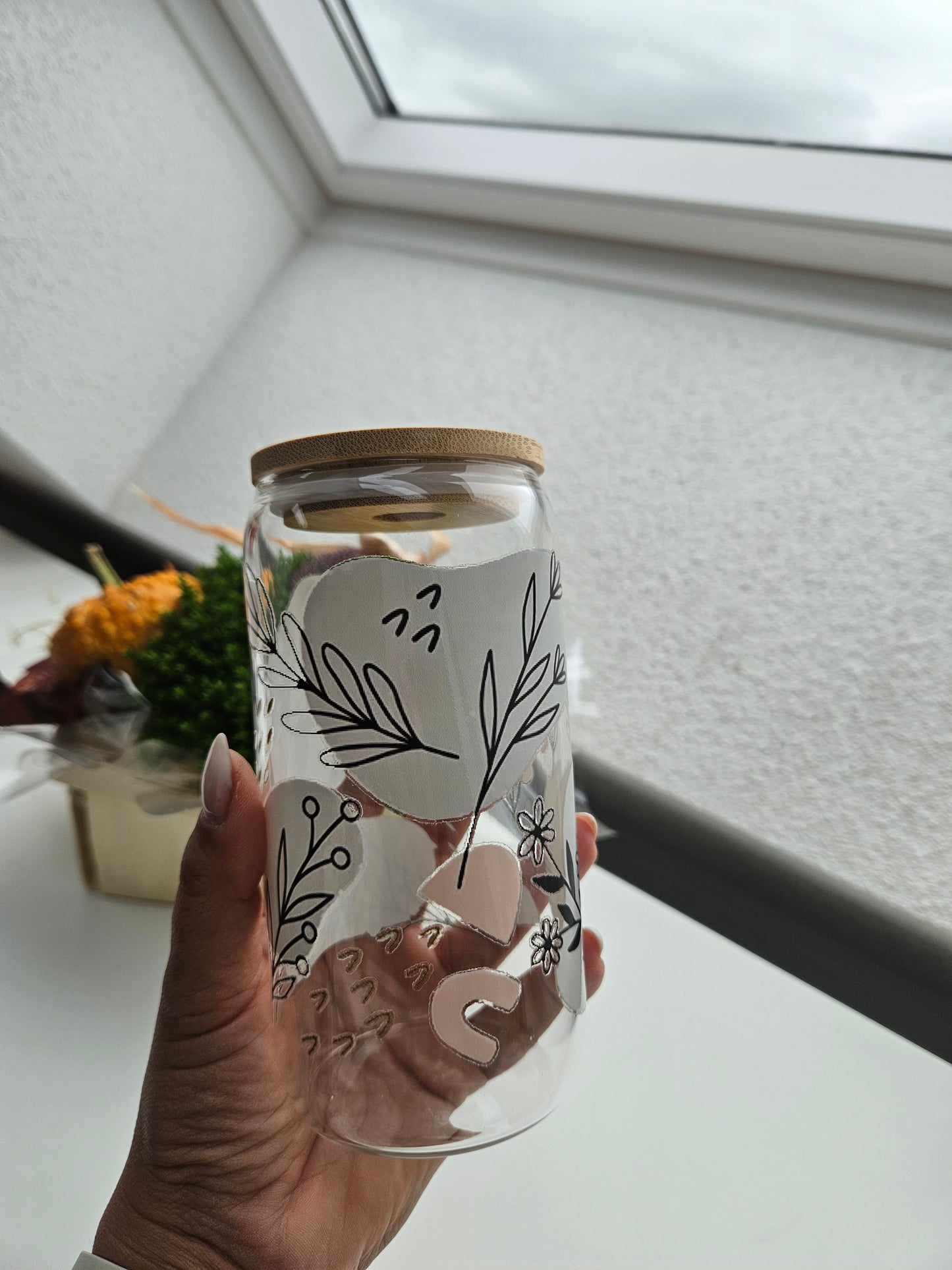 Trinkglas- Blumenmuster 470ml