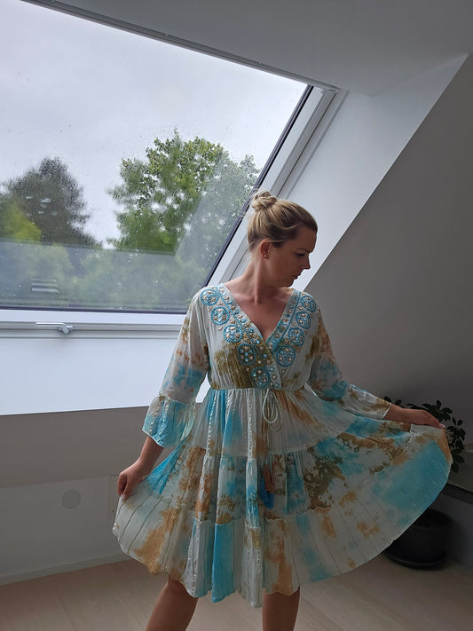 Sommerkleid mit Akzenten  Blau/ Türkis
